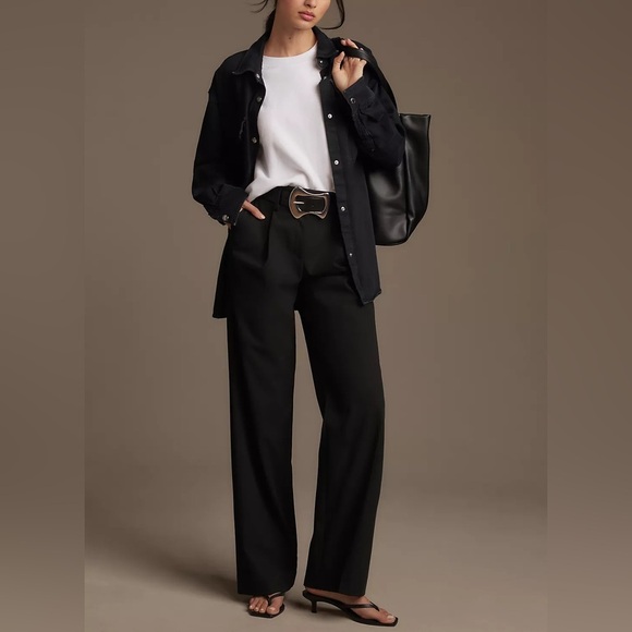 REFORMATION Alex Black Relaxed Fit Pleated Work Trousers - Picture 1 of 6